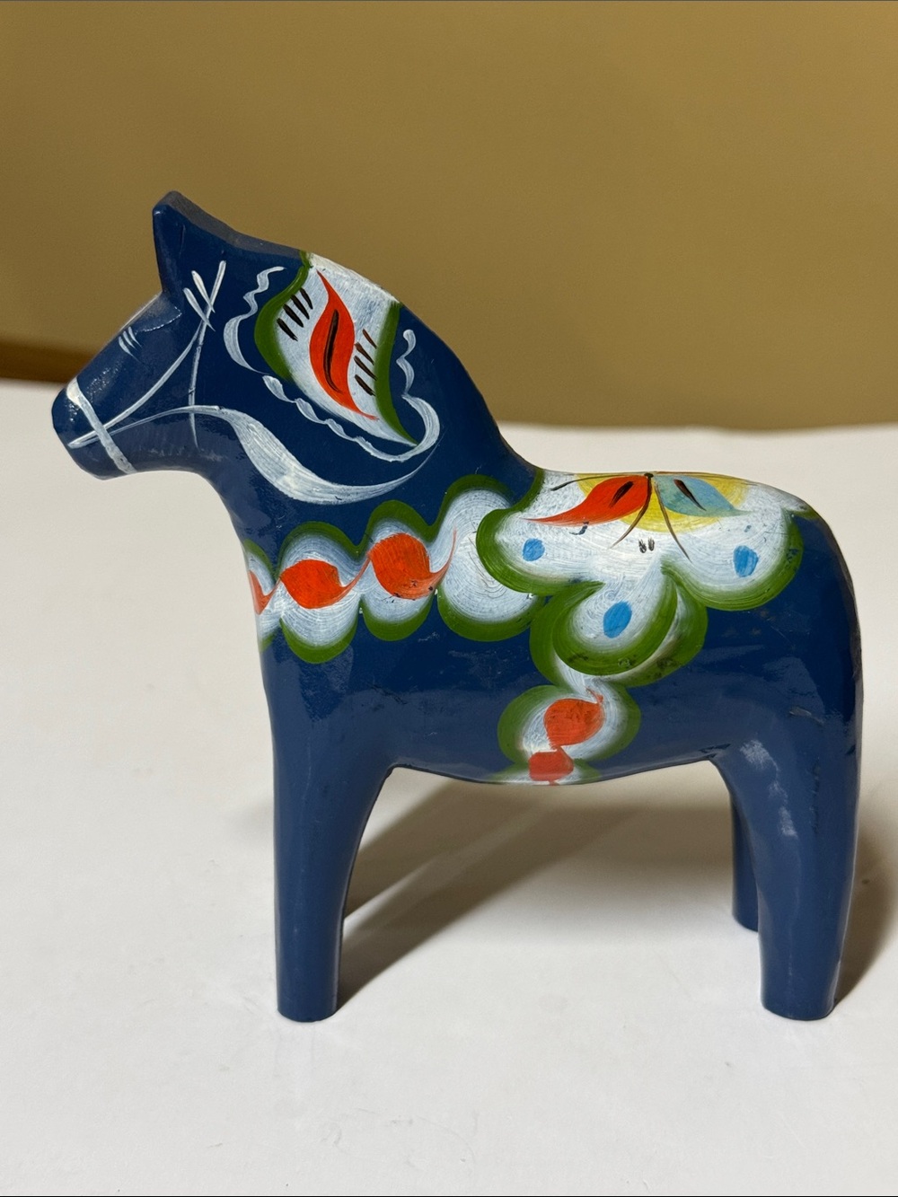 Nils Olsson Blue Dala Swedish Horse Vintage 5” Inch Carved Wood Hand Painted